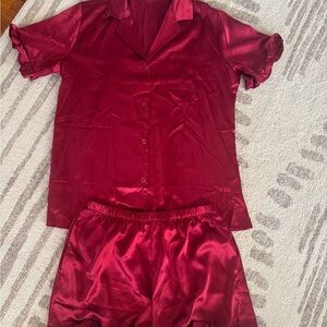 Elegant Burgundy Satin Pajama Set